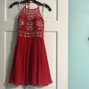 Red beaded dress with flair bottom WORN ONCE